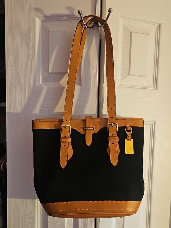 Dooney & Bourke Handbags - Dooney & Bourke Black Canvas Tote with Tan Leather Trim